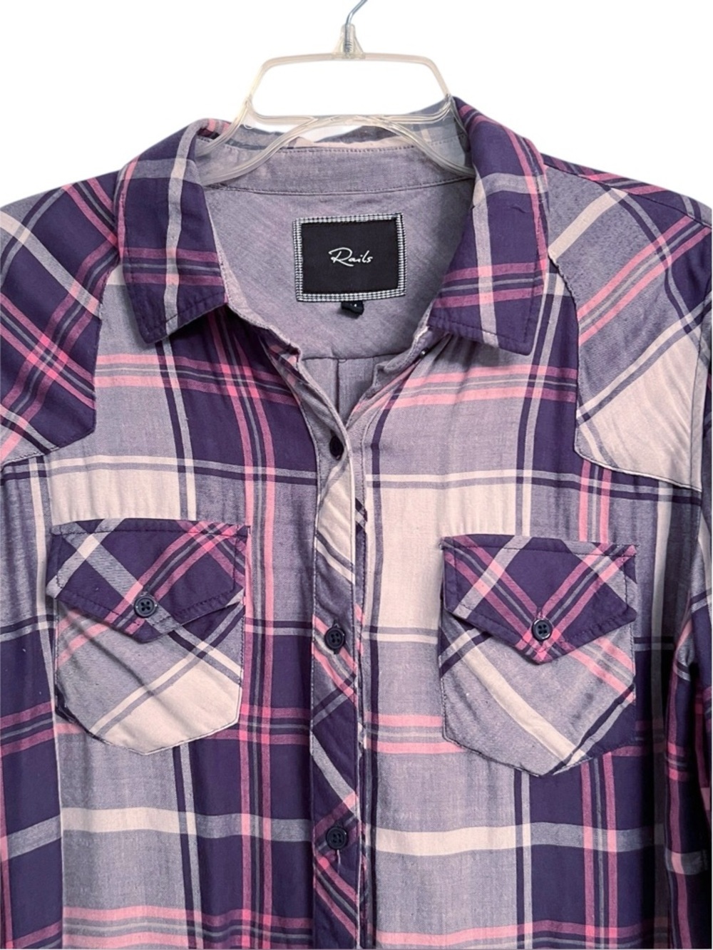 Rails “Kendra” Pink Blue Plaid Button Down Collared Long Sleeve Shirt SZ Large - Picture 3 of 5
